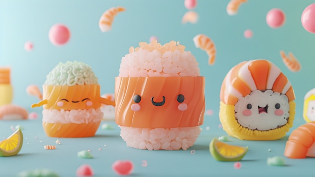 El sushi 3D con cara es lindo.