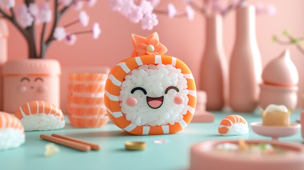 El sushi 3D con cara es lindo.