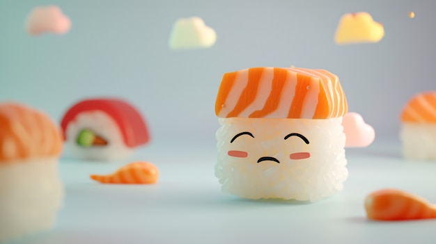 El sushi 3D con cara es lindo.