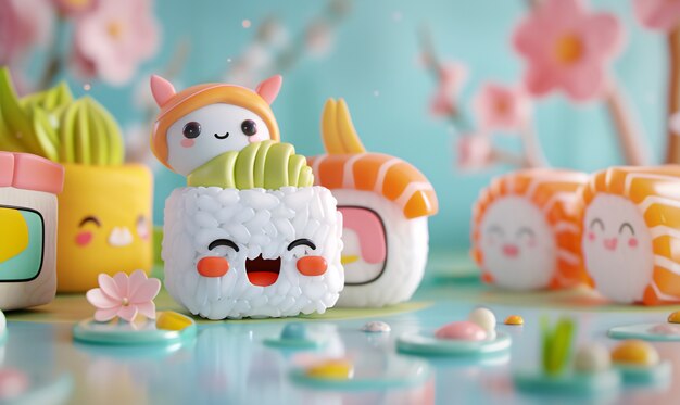 El sushi 3D con cara es lindo.