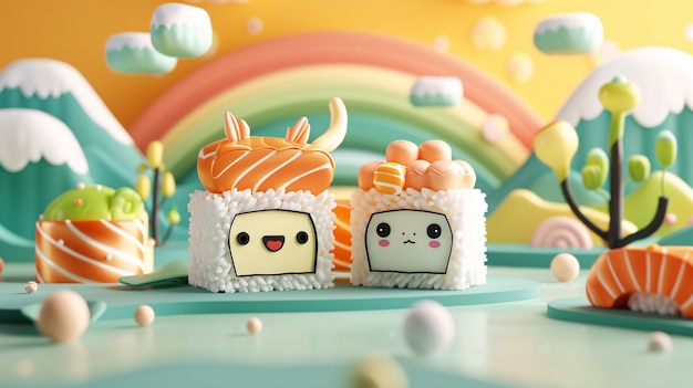 El sushi 3D con cara es lindo.