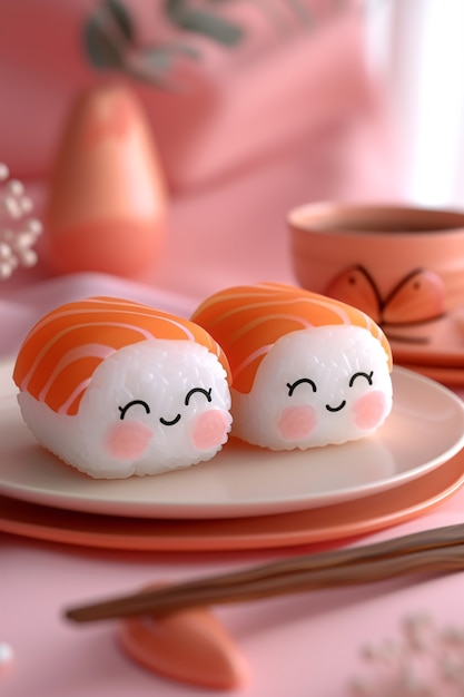 El sushi 3D con cara es lindo.