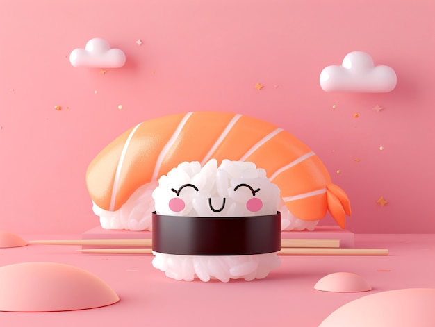 El sushi 3D con cara es lindo.