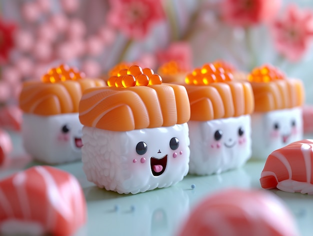 El sushi 3D con cara es lindo.