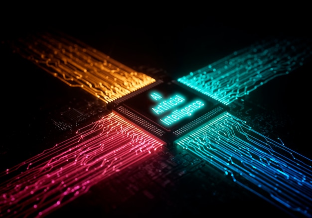 Tabla de circuitos artificiales: una visión cyberpunk de la inteligencia artificial