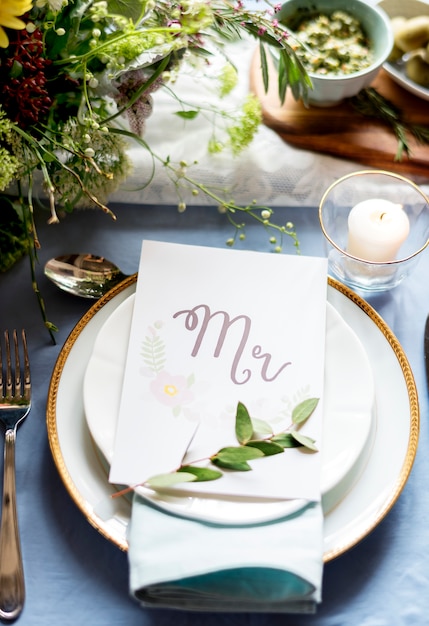 Foto gratuita tabla de recepción de la boda ajuste closeup