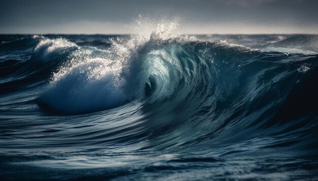 La tabla de surf mojada se desliza a través de una hermosa ola de barril tropical generada por IA