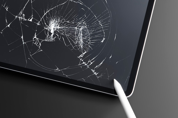 Photo Gratis tablet rusak dengan layar retak, kaca pecah