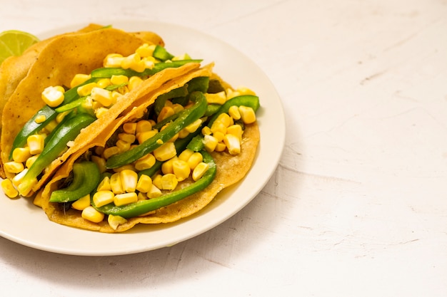 Taco vegetariano sobre fondo liso