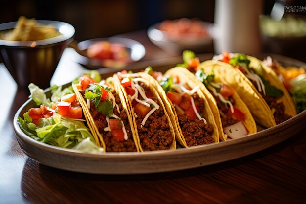 Tacos deliciosos de alto ángulo en el interior