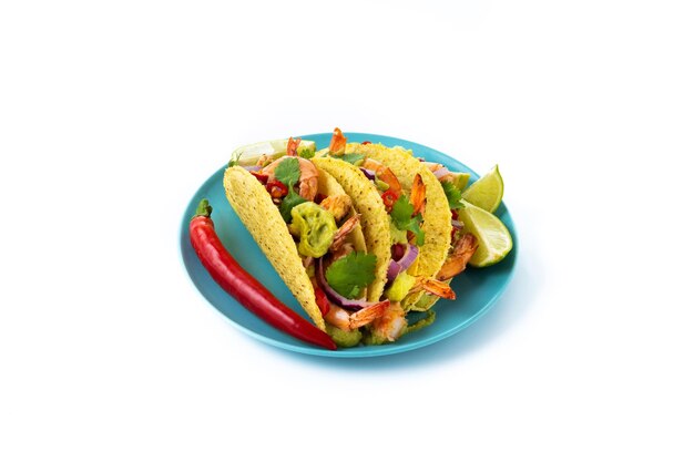 Foto gratuita tacos mexicanos con camarones y vegetales