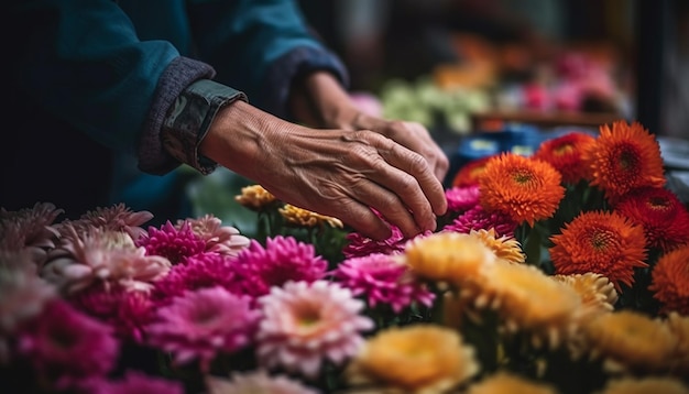 Foto gratuita taller de floristería vendiendo arreglos de flores frescas al aire libre generado por ia