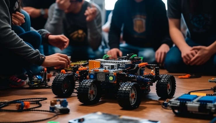 Foto gratuito taller interior lleno de trabajo en equipo calificado e innovación generada por ia