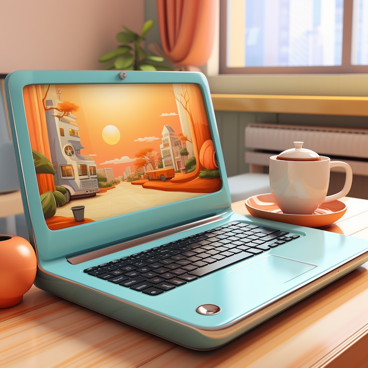 Photo Gratis tampilan perangkat laptop 3d dengan layar dan keyboard
