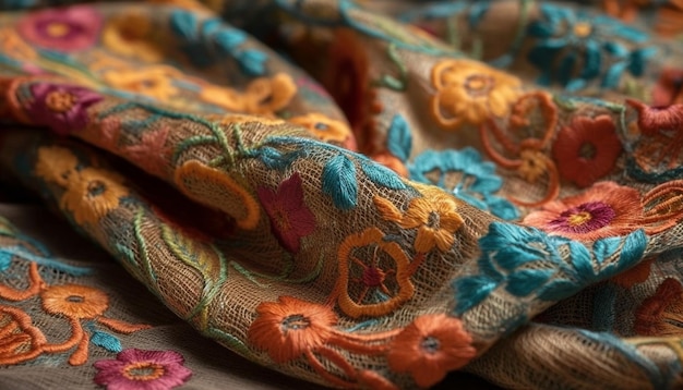 Tapiz de lana tejida con patrón floral ornamentado generado por IA