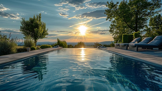 Foto gratuita tarde de verano junto a la piscina