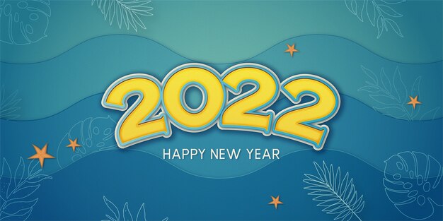 Tarjeta de feliz año nuevo 2022 con ondas elegantes perfecta para niños