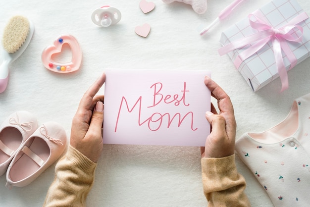 Tarjeta de la mejor mamá con tema de baby shower