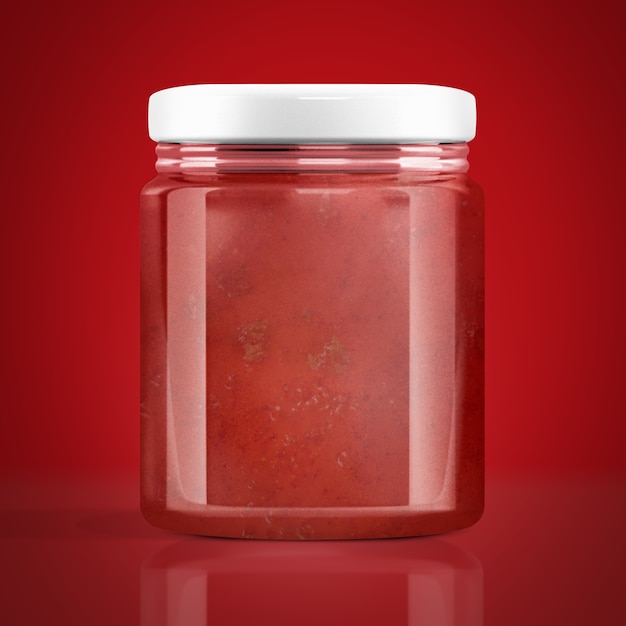Tarro de cristal de salsa de tomate, envasado de productos alimenticios
