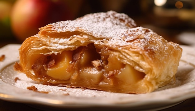 Foto gratuita tarta de manzana recién horneada, un dulce placer generado por ia