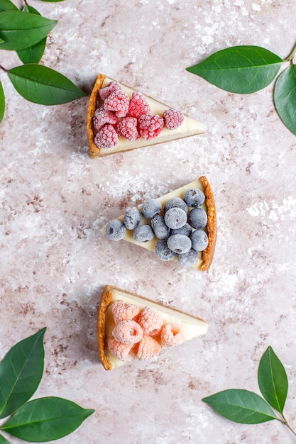 Foto gratuita tarta de queso casera de nueva york con bayas congeladas y min