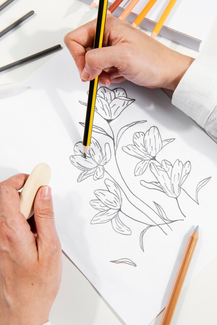 Photo Gratis tata letak peralatan ilustrator, masih hidup