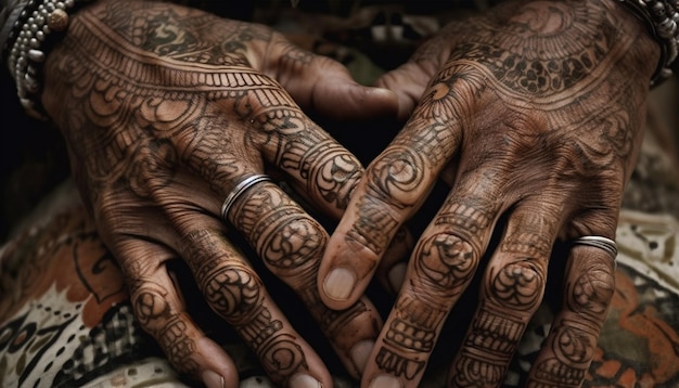 El tatuaje de henna adornado destaca la elegancia cultural y la creatividad generadas por la IA