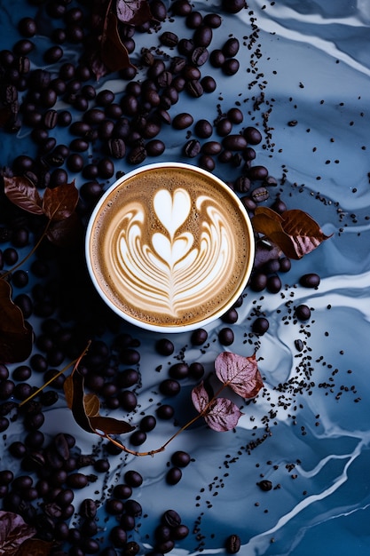 Foto gratuita taza de café con granos de café tostados