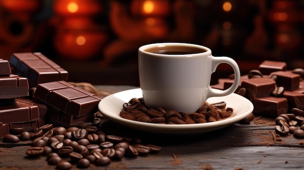 Foto gratuita taza de café junto a las barras de chocolate