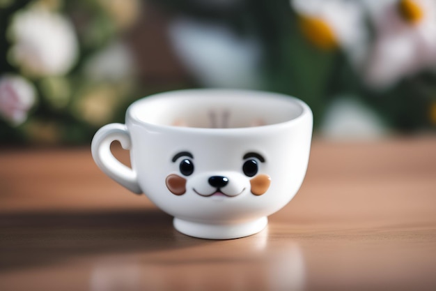 Foto gratuita una taza de café con una linda cara de animal.