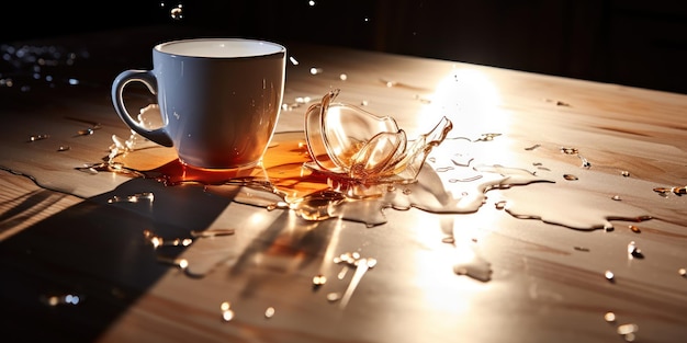 Foto gratuita la taza derribada derrama su contenido creando una ventana serena que se derrama en una mesa
