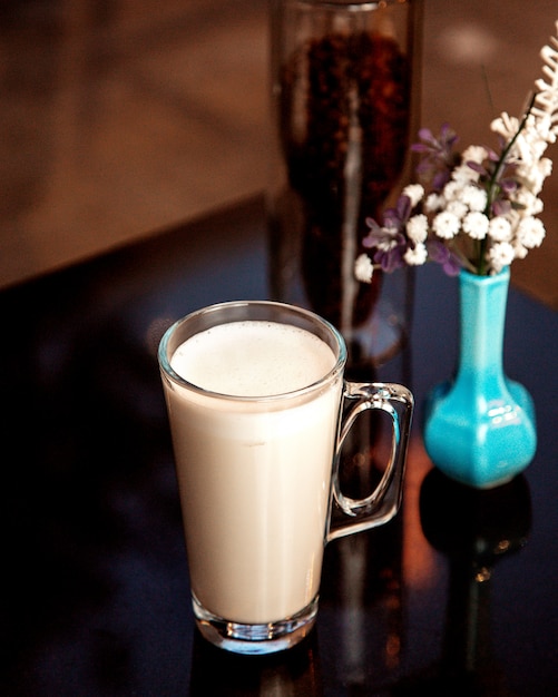 Taza de leche caliente con espuma