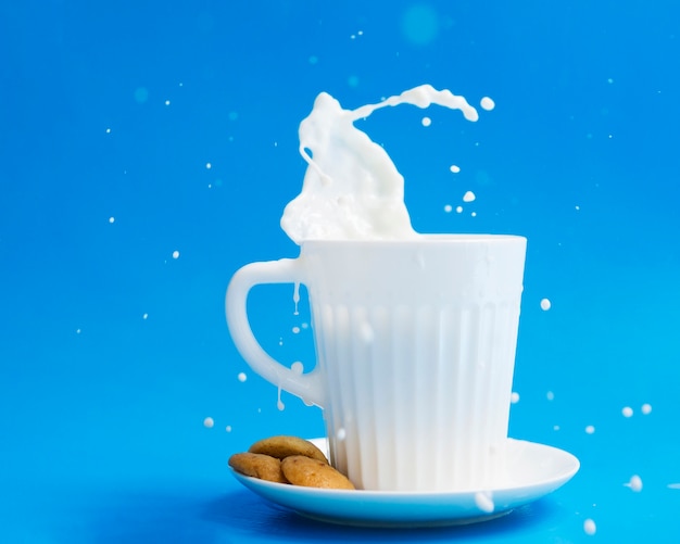 Foto gratuita taza de leche con galletas