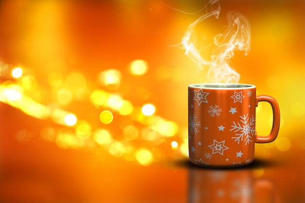 Foto gratuita taza de la navidad en un fondo de luces del bokeh