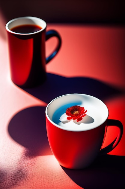 Foto gratuita tazas rojas con una flor en el medio