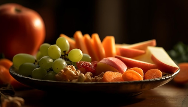 Foto gratuita tazón de frutas frescas con una variedad colorida y saludable generada por ia