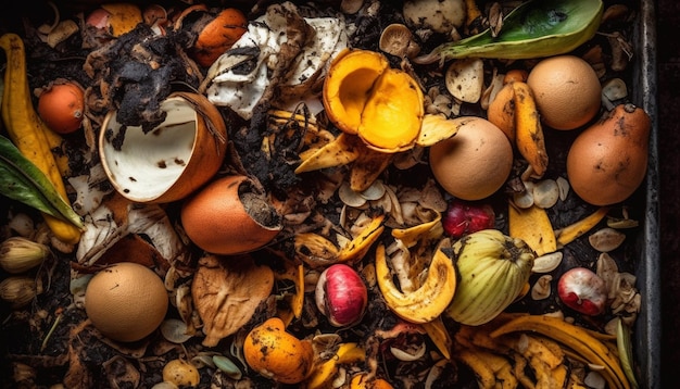 Foto gratuita un tazón de madera rústico contiene una colorida cosecha fresca de otoño generada por ia