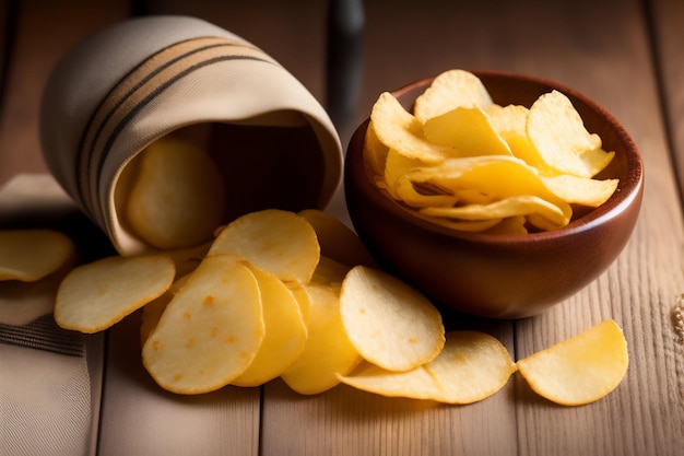 Foto gratuita un tazón de papas fritas y un tazón de papas fritas