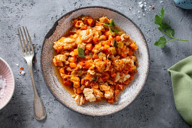 Tazón saludable con pollo y verduras