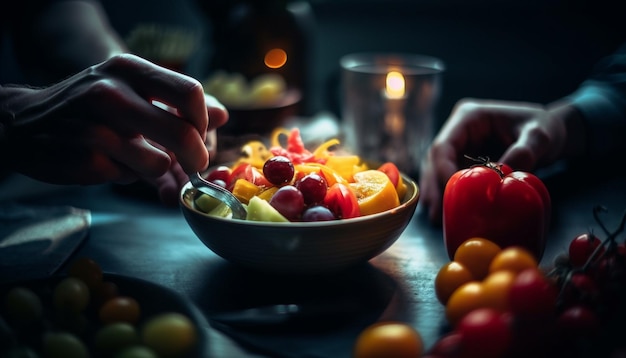 Foto gratuita tazón saludable de variación de ensalada vegetariana casera generada por ia