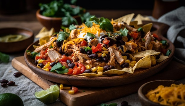 Foto gratuita tazón de taco de verduras frescas con guacamole casero generado por ia