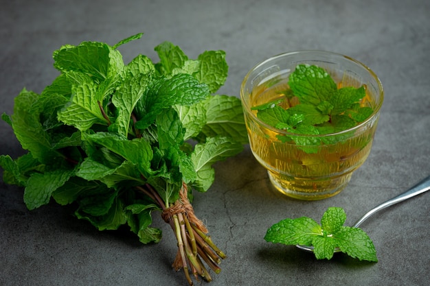 Foto gratuita té de menta en vaso listo para beber