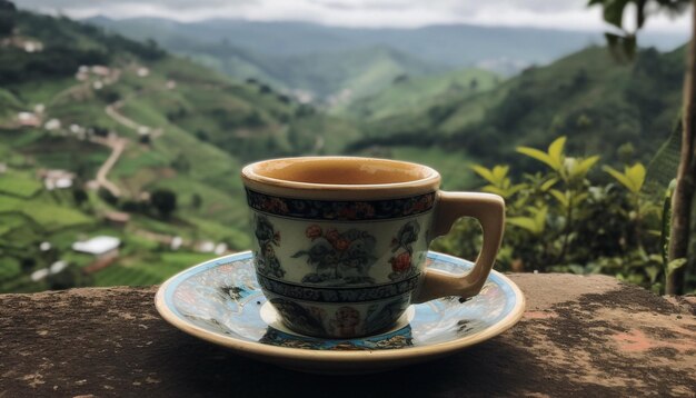 Foto gratuita té verde en taza rústica relajación natural generada por ia