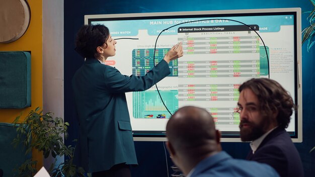 team of business colleagues reviewing statistics and sales data