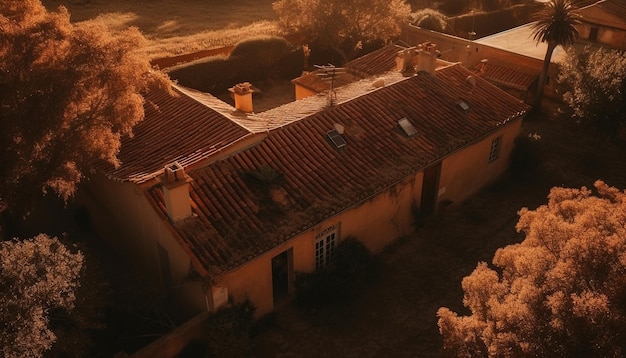 Foto gratuita el techo de la antigua catedral brilla con la luz del atardecer generada por ia