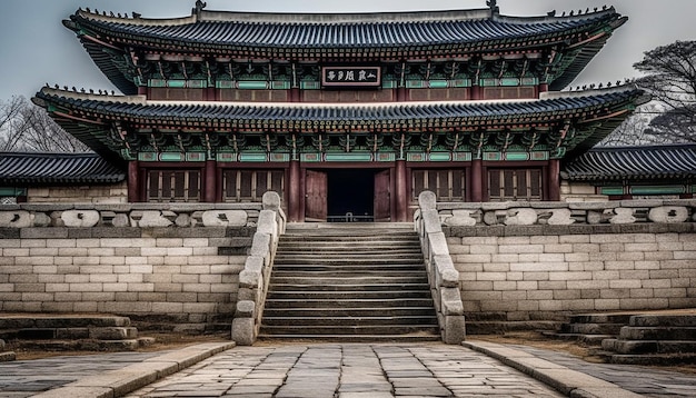 Foto gratuita el techo de una antigua pagoda brilla en la noche de seúl generado por ia