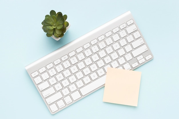 Foto gratuita teclado blanco junto a la planta