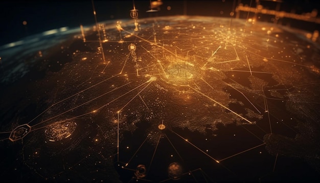 La tecnología futurista conecta el espacio de Internet y la esfera de comunicación generada por AI