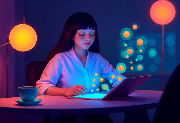 Foto gratuito tecnología y holograma ilustrados