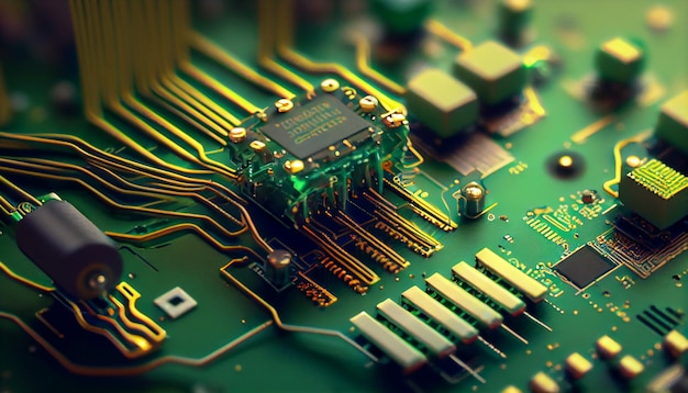 Tecnología intrincada placa de circuito un complejo resumen azul verde generado por AI